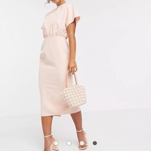 ASOS high neck midi dress with fluted sleeve in blush pink US size 8 NWT